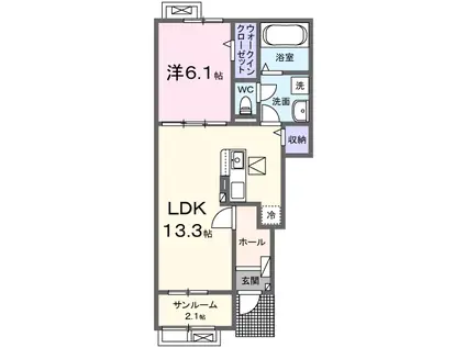 クルールD(1LDK/1階)の間取り写真