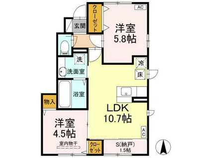 スクエア古川 C棟(2SLDK/1階)の間取り写真