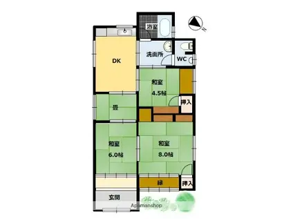 予讃線 伊予三芳駅 徒歩27分 1階建 築114年(3DK)の間取り写真