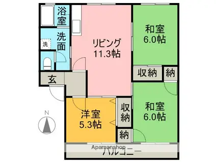 ヴィレッジ福田Ⅶ(3LDK/1階)の間取り写真