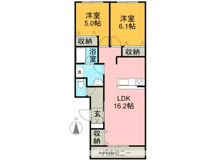 アクアシティーSAIJOⅡ(2LDK/1階)の間取り写真