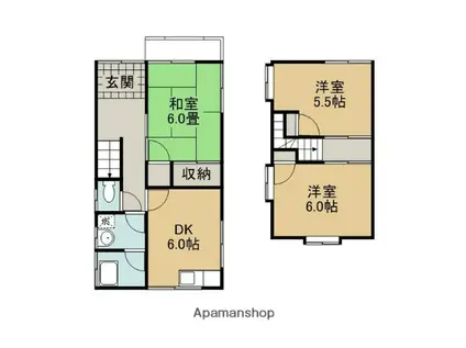 予讃線 今治駅 徒歩20分 2階建 築26年(3DK)の間取り写真