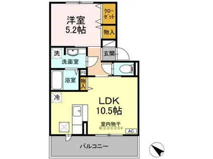 セジュール上ノ山Ⅱ(1LDK/1階)の間取り写真