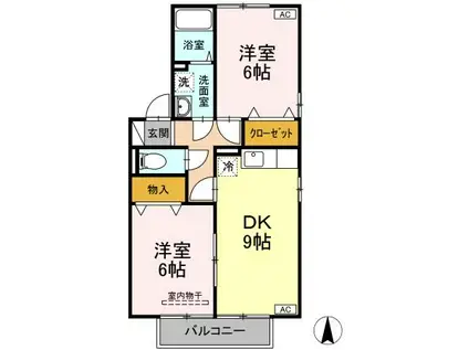 リッツハウスASUKA B棟(2DK/2階)の間取り写真