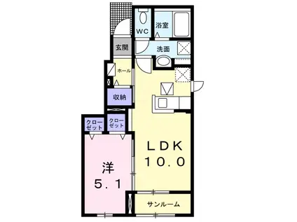 グラシオッソ坂井 Ⅰ(1LDK/1階)の間取り写真