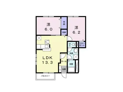 アンソレイエみずきA(2LDK/1階)の間取り写真