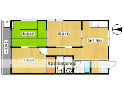 ハウス西大洲(3DK/1階)の間取り写真