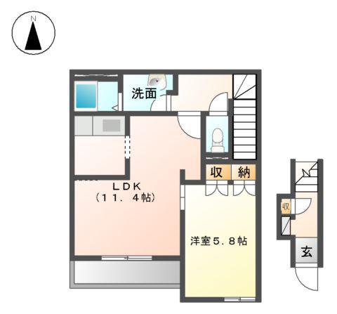 シェルル江戸岡(1LDK/2階)の間取り写真