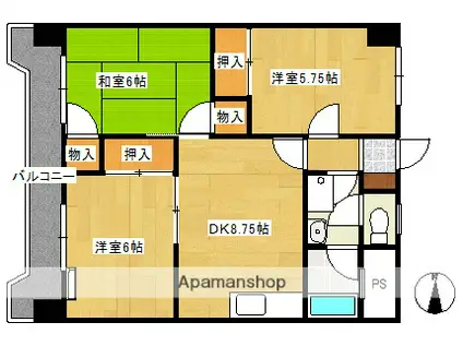 パルフェ内子(3DK/1階)の間取り写真