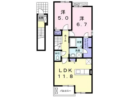 ムーン ライト Ⅱ(2LDK/2階)の間取り写真