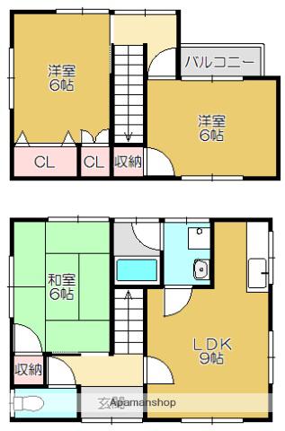 予讃線 宇和島駅 バス乗車時間:15分 元結掛バス停で下車 徒歩3分 2階建 築32年(3DK)の間取り写真