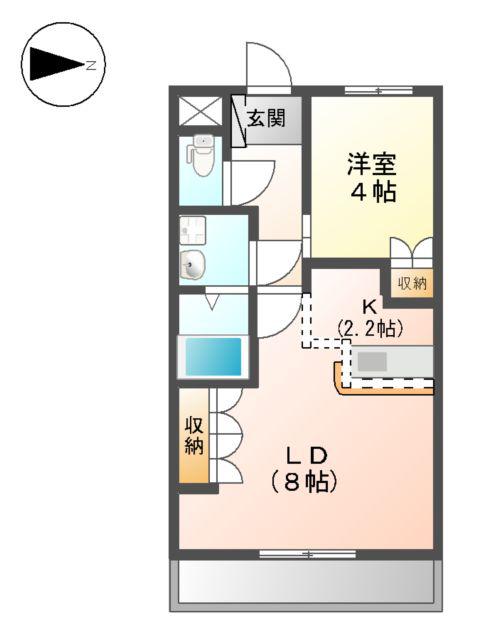 ディア ベルジュ(1LDK/2階)の間取り写真