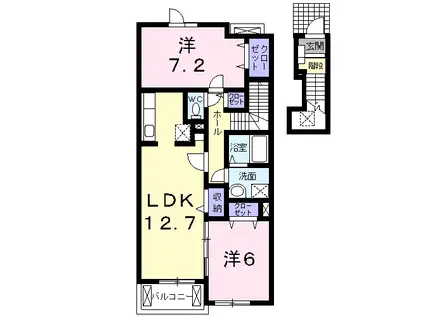 アンビエンテⅠ(2LDK/2階)の間取り写真