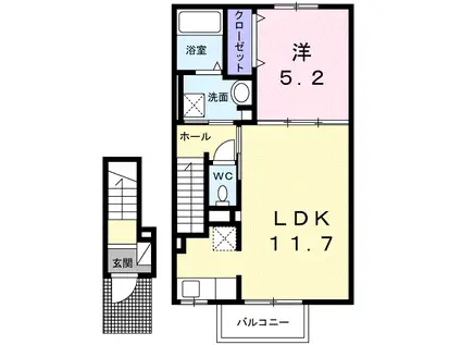 ボヌール K ウワ A(1LDK/2階)の間取り写真