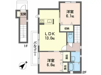 ブランシェ本川内C棟(2LDK/2階)の間取り写真