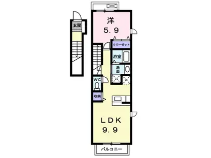 アクテュエルS(1LDK/2階)の間取り写真
