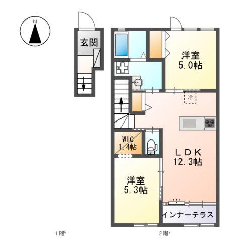 カーサ ドマーニⅡ(2LDK/2階)の間取り写真
