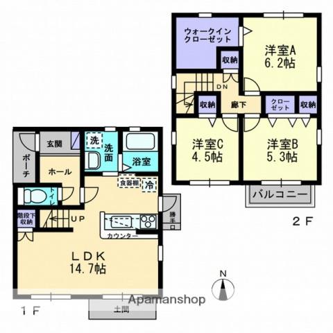 予讃線 市坪駅 徒歩27分 2階建 築14年(3LDK)の間取り写真
