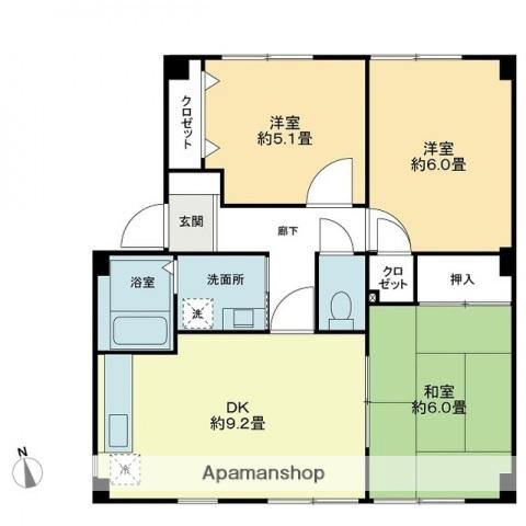 フォブールトロワ片岡(3DK/1階)の間取り写真