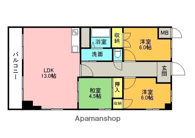 プレアール松山祇園(3LDK/2階)の間取り写真