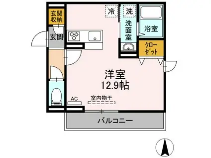 アルソレイユ空港通(ワンルーム/2階)の間取り写真