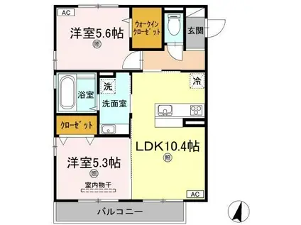 エスポワールかまた(2LDK/2階)の間取り写真