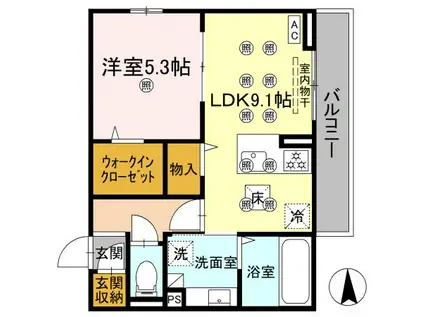 グレイス北持田(1LDK/1階)の間取り写真