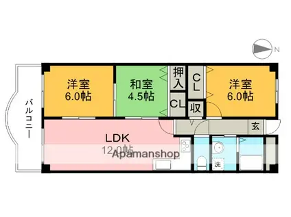 プロムナード万々(3LDK/1階)の間取り写真