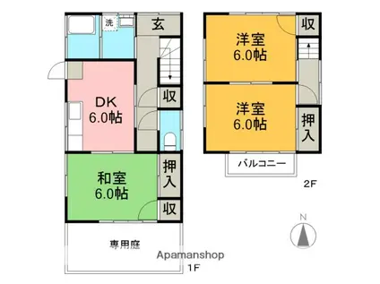 土讃線 土佐一宮駅 徒歩24分 2階建 築30年(3DK)の間取り写真