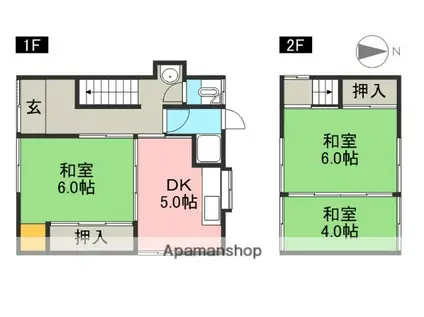 土讃線 土佐一宮駅 徒歩7分 2階建 築46年(3K)の間取り写真