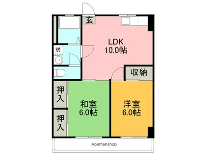 ハイツ南国(2LDK/2階)の間取り写真