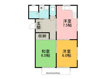 オルテンハウスⅢ(2DK/1階)の間取り写真