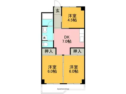 第3山崎マンション(3DK/2階)の間取り写真