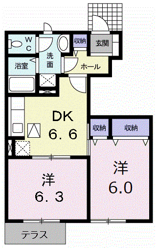 ヴィラ緑ヶ丘Ⅱ(2DK/1階)の間取り写真
