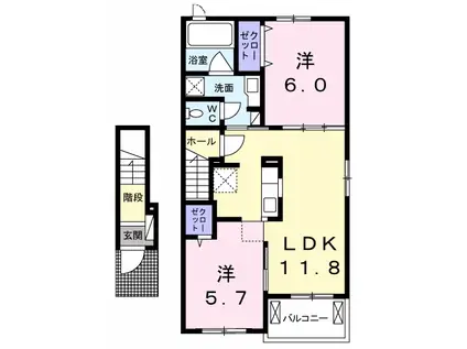 ヴィラ・プランドール Ⅱ(2LDK/2階)の間取り写真