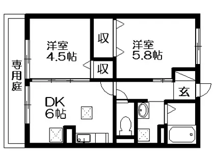 ラ・ペジブル(2LDK/1階)の間取り写真