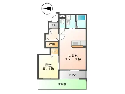 オリエント2(1LDK/1階)の間取り写真