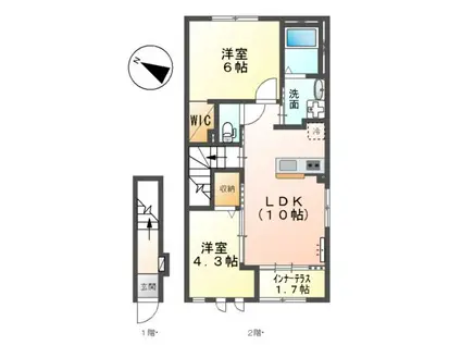 クワトロ 大原(2LDK/2階)の間取り写真