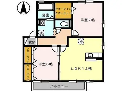 グランフェリオ B棟(2LDK/2階)の間取り写真