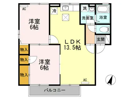 ドルフ東久万(2LDK/1階)の間取り写真