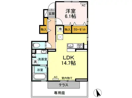 ネオシャトー A棟(1LDK/1階)の間取り写真
