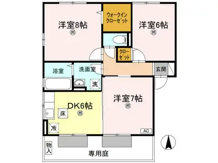 リビングタウン万々 E棟(3DK/1階)の間取り写真