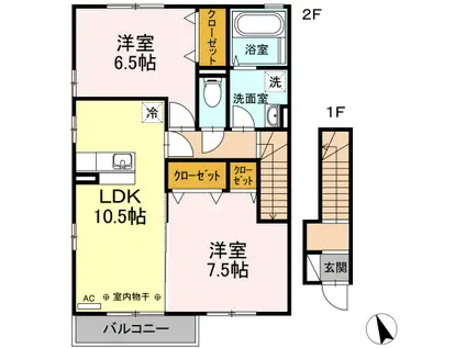 ボヌールK D棟(2LDK/2階)の間取り写真