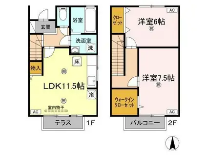 グランドソレーユ B棟(2LDK)の間取り写真