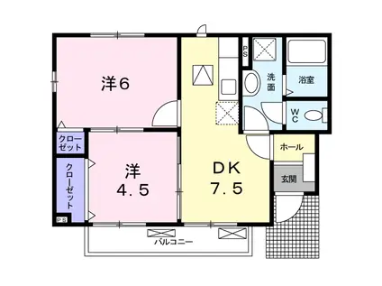 クリスタル1(2DK/1階)の間取り写真