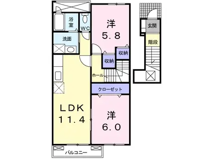 アクアス Ⅰ(2LDK/2階)の間取り写真