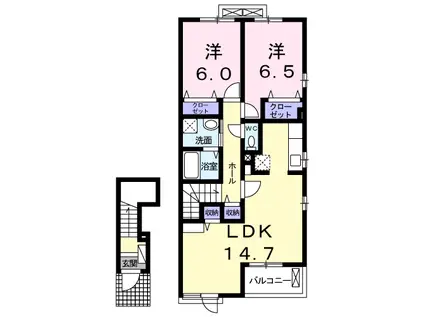 グリーン・ヒルズ B(2LDK/2階)の間取り写真