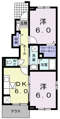 クリスタル 2(2DK/1階)の間取り写真