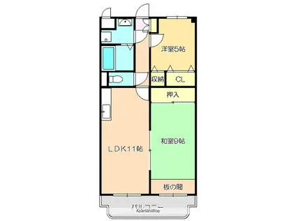ヴィラージュ川北(2LDK/4階)の間取り写真