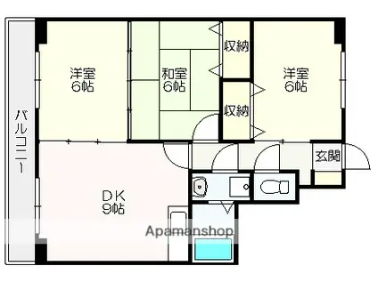 とさでん交通後免線 舟戸駅 徒歩7分 11階建 築33年(3DK/9階)の間取り写真
